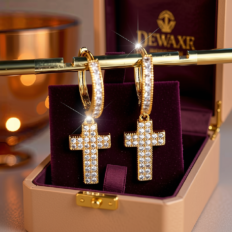 Cross Cubic Zirconia Hoop Drop Earrings