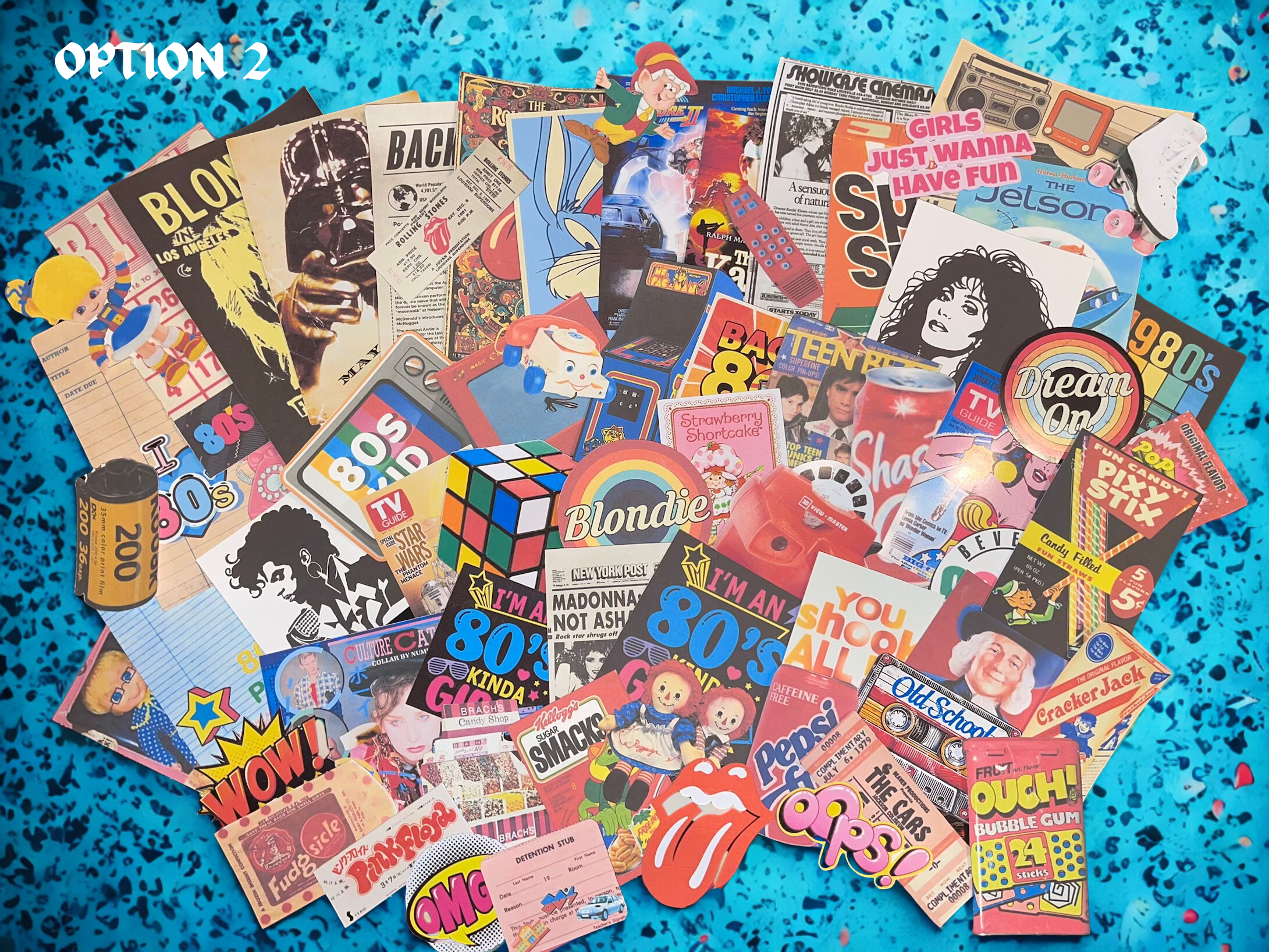 80s Ephemera Collection - 60 Piece DIY Junk Journal Kit with Retro Music, TV, Movies & Pop Culture, Scrapbook Supply