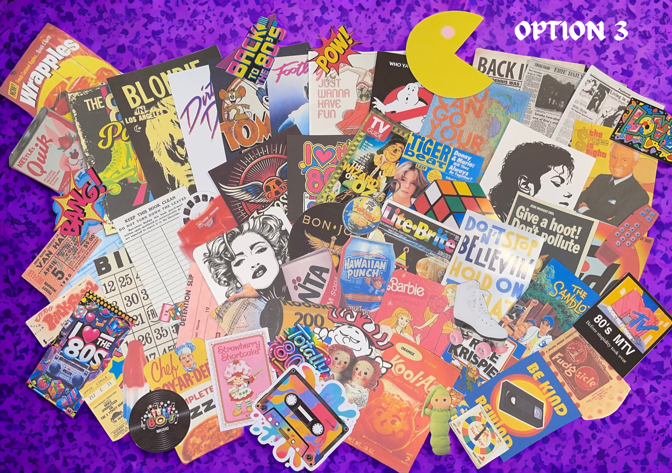 80s Ephemera Collection - 60 Piece DIY Junk Journal Kit with Retro Music, TV, Movies & Pop Culture, Scrapbook Supply