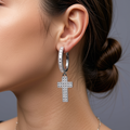 Cross Cubic Zirconia Hoop Drop Earrings