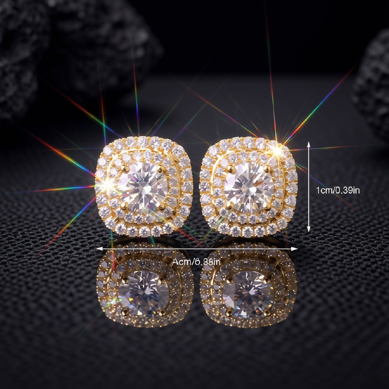 Square Double-Halo Cubic Zirconia Stud Earrings