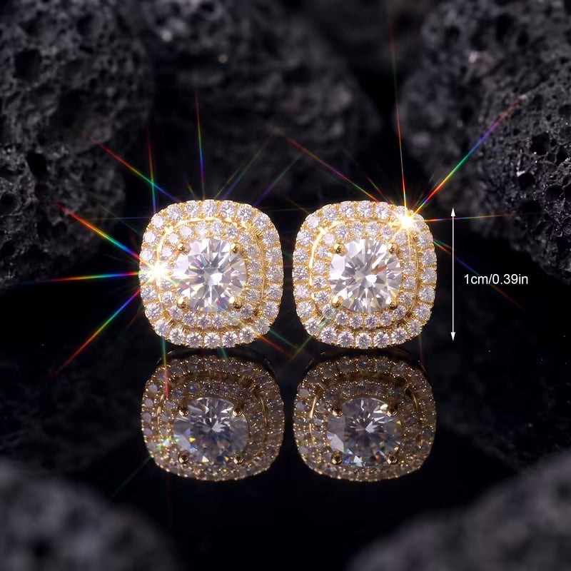 Square Double-Halo Cubic Zirconia Stud Earrings