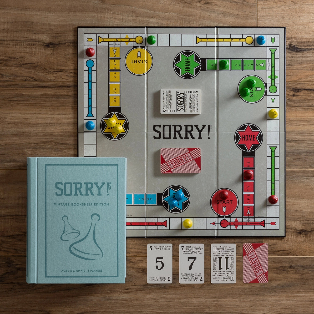 Sorry! Vintage Bookshelf Edition game components