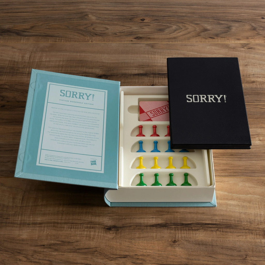 Sorry! Vintage Bookshelf Edition open box on marble surface