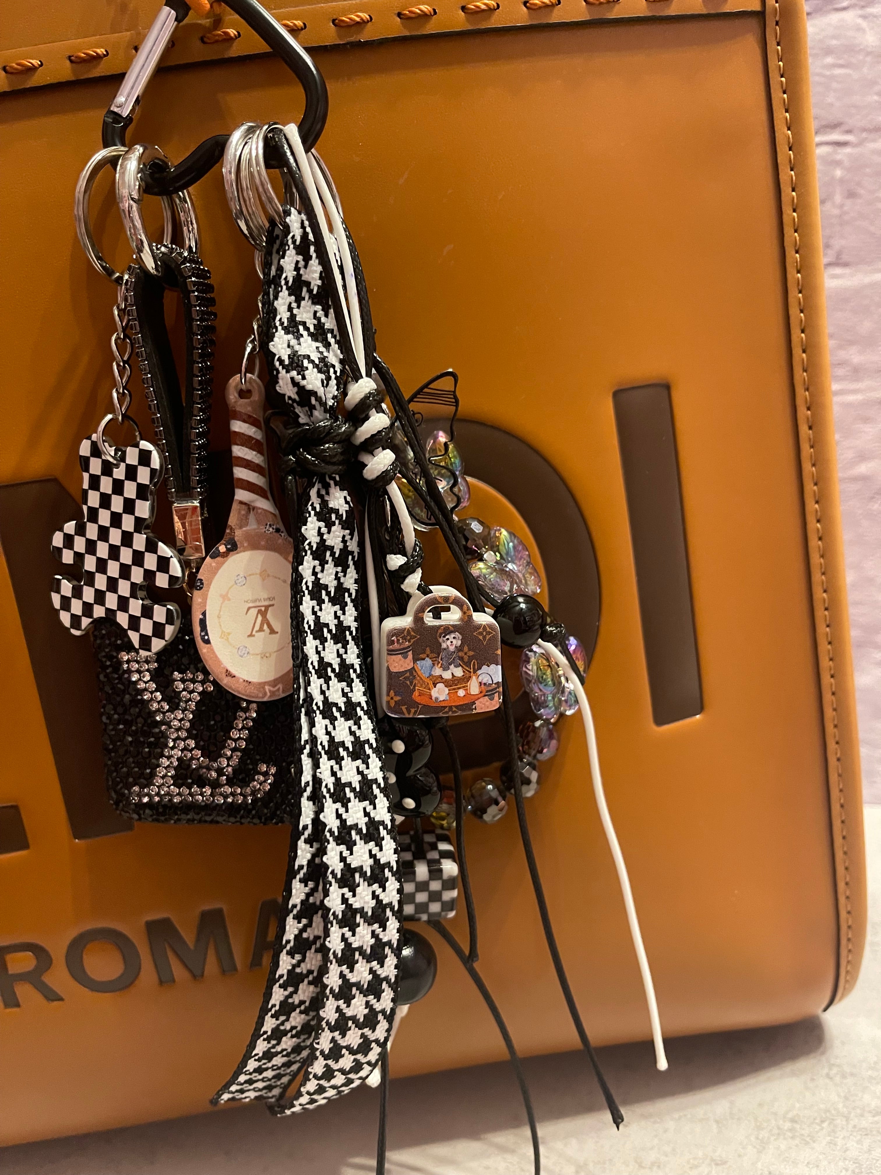 Ladies Fashion Handmade Bag Charm – Elegant Bow & Perfume Bottle Purse Charm