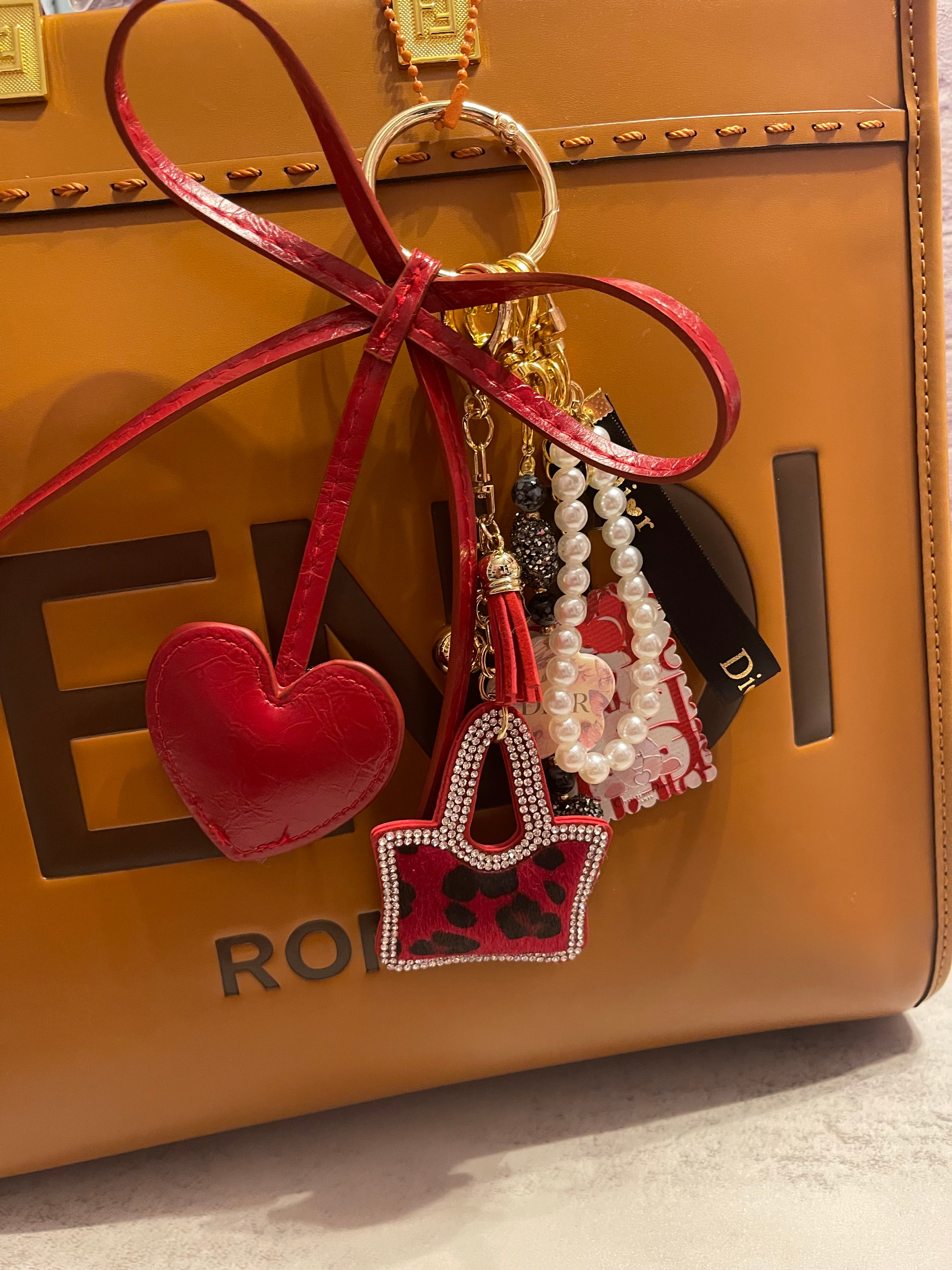 Ladies Fashion Handmade Bag Charm – Elegant Bow & Perfume Bottle Purse Charm