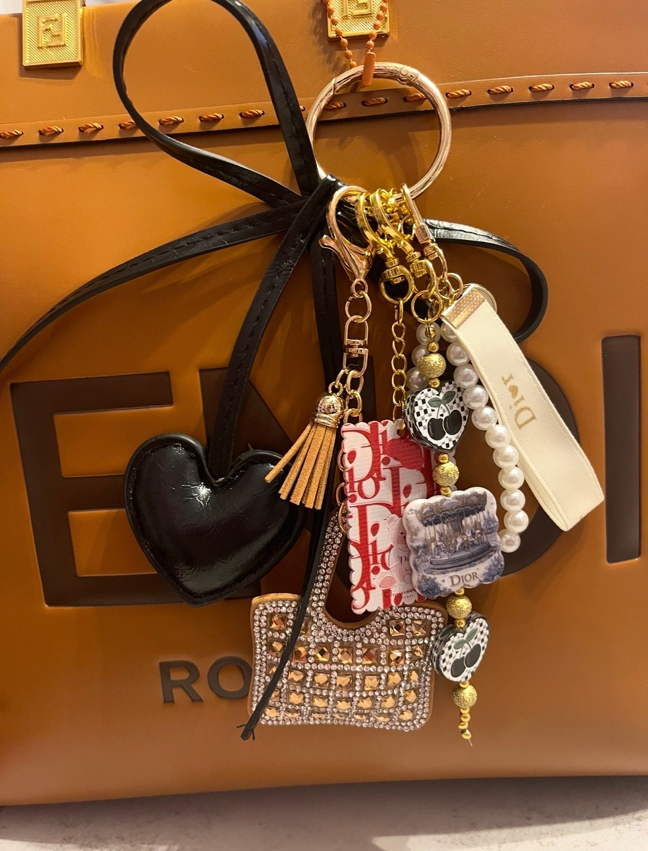 Ladies Fashion Handmade Bag Charm – Elegant Bow & Perfume Bottle Purse Charm