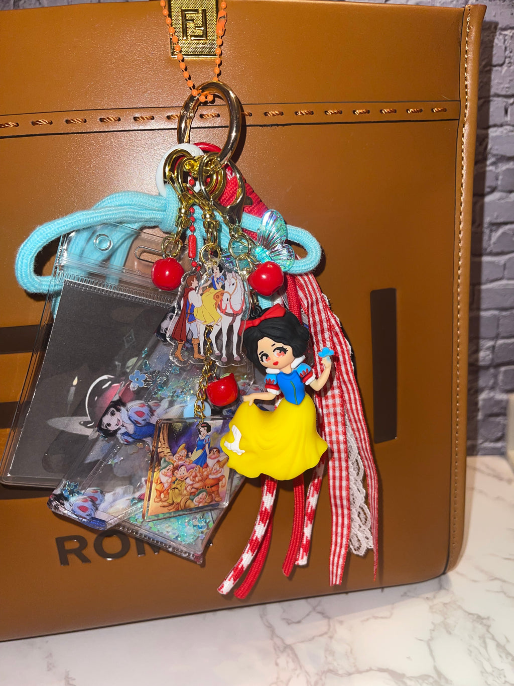 Snow White Handmade Bag Charm - Miniature Princess Purse Charm with Coin Purse & Shimmering Stars, Handbag Accessory