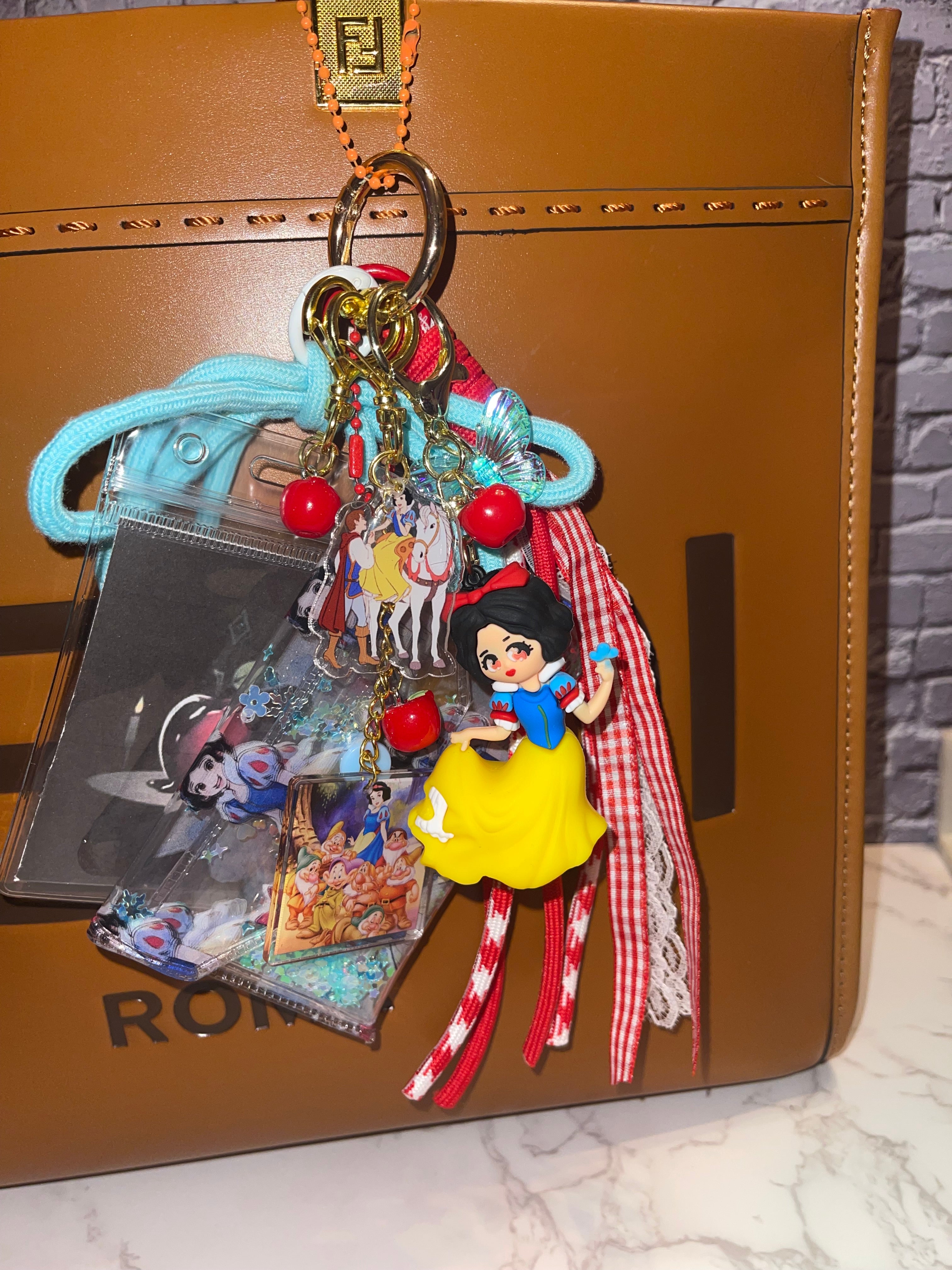 Snow White Handmade Bag Charm - Miniature Princess Purse Charm with Coin Purse & Shimmering Stars, Handbag Accessory