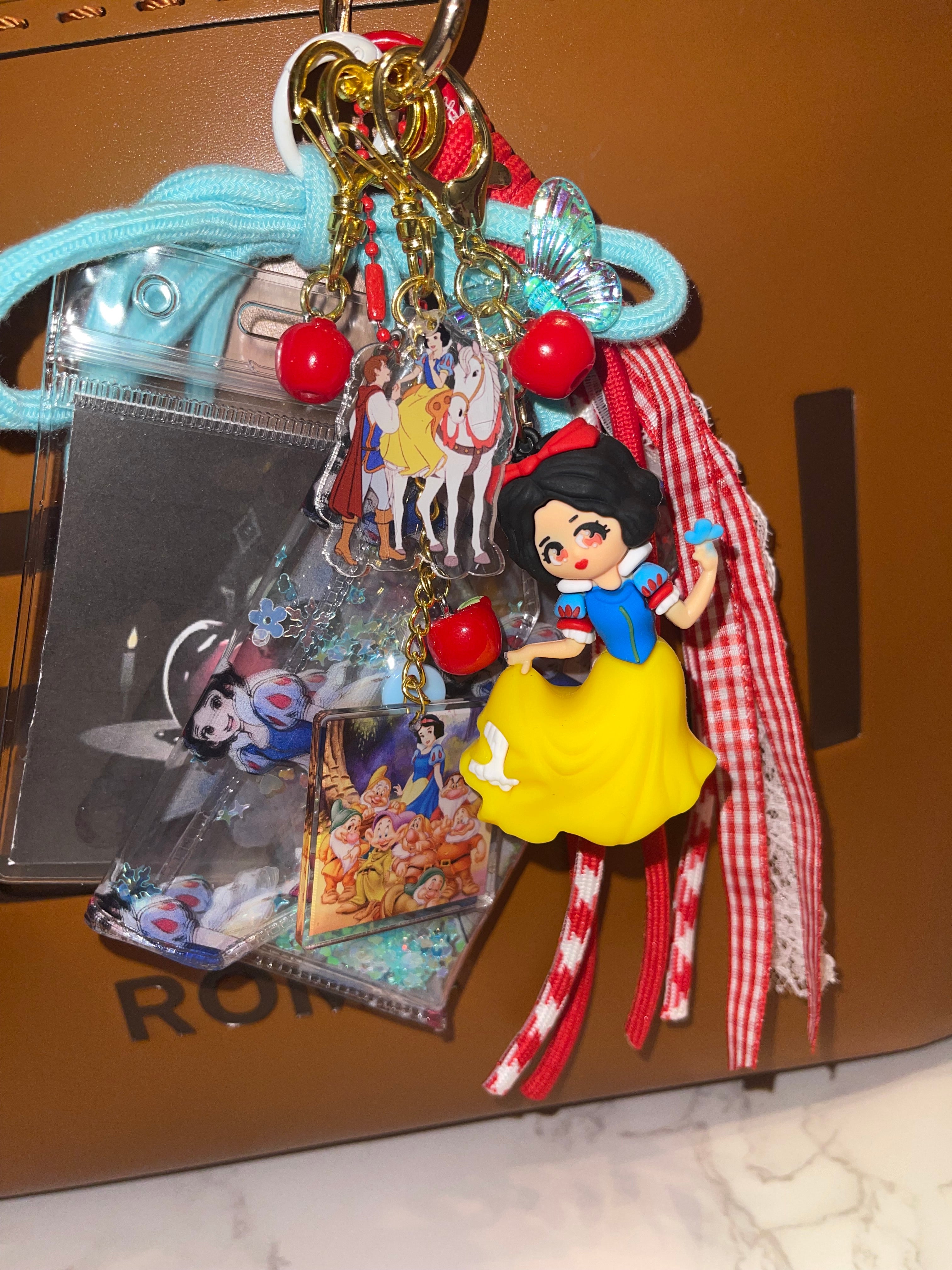 Snow White Handmade Bag Charm - Miniature Princess Purse Charm with Coin Purse & Shimmering Stars, Handbag Accessory