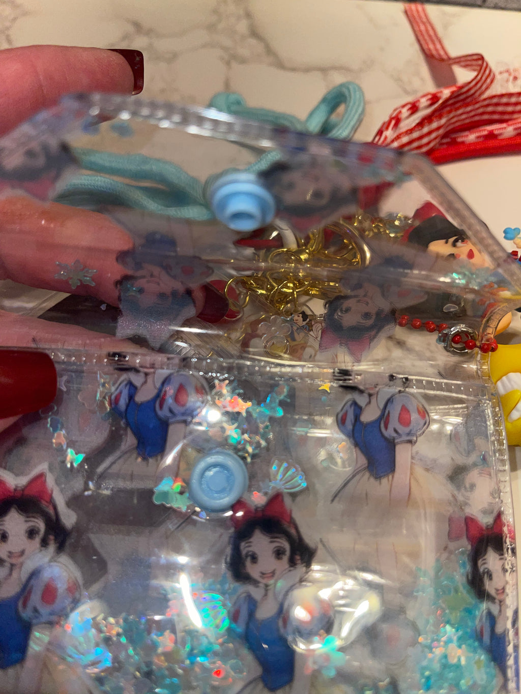 Snow White Handmade Bag Charm - Miniature Princess Purse Charm with Coin Purse & Shimmering Stars, Handbag Accessory