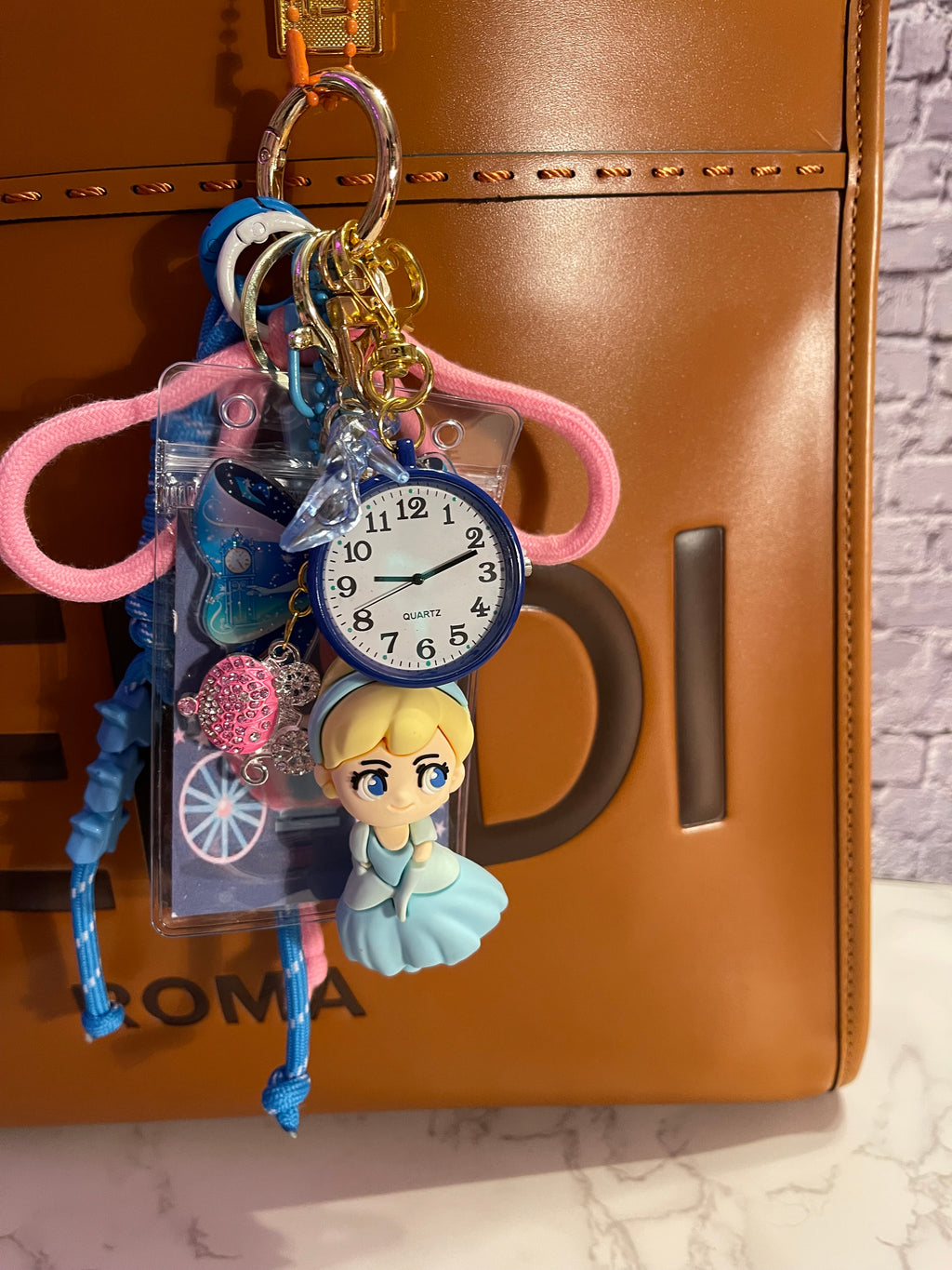 Princess C. Handmade Bag Charm - Miniature Princess Purse Charm with Glass Slipper & Carriage, Handbag Accessory
