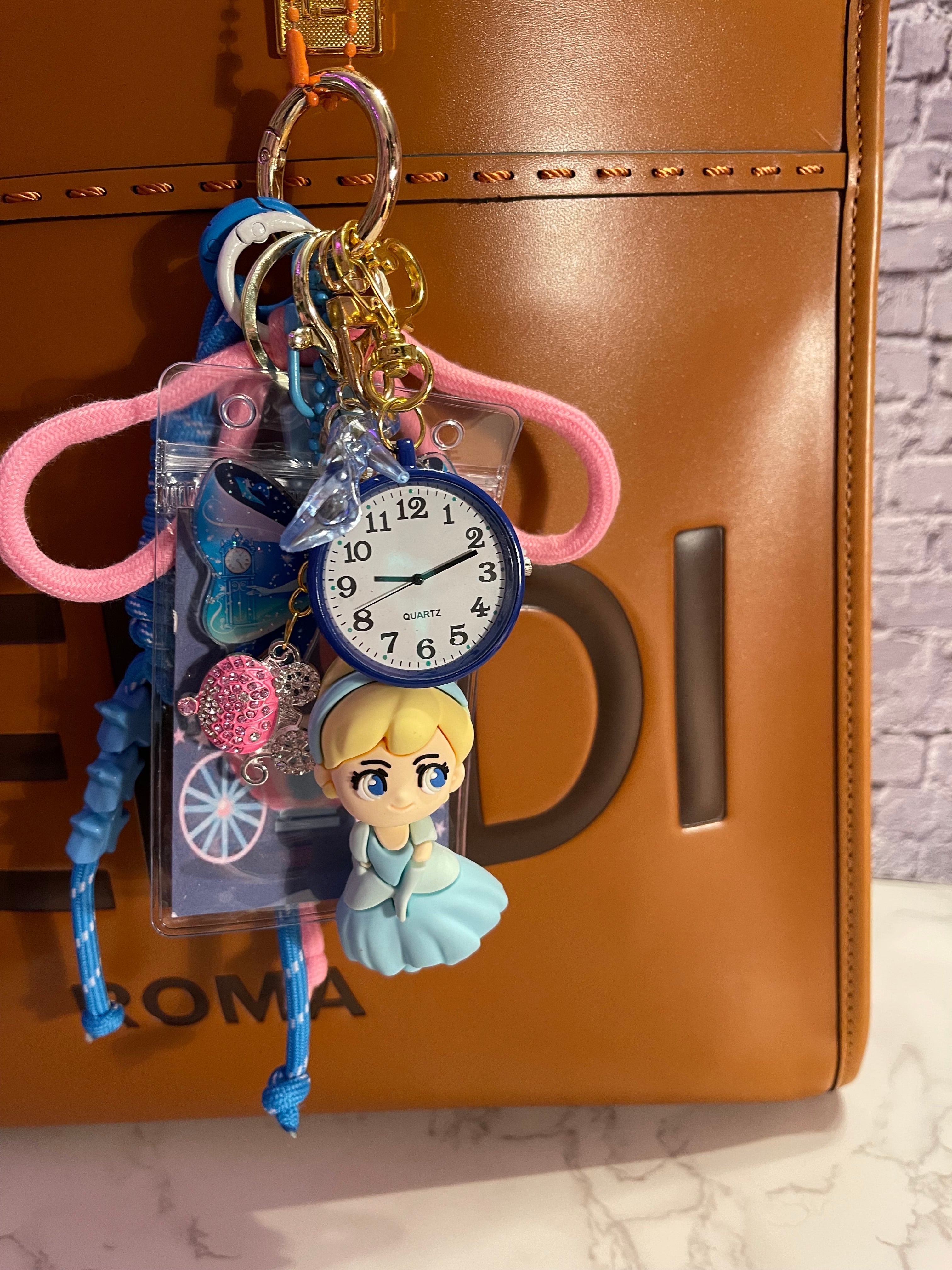 Princess C. Handmade Bag Charm - Miniature Princess Purse Charm with Glass Slipper & Carriage, Handbag Accessory