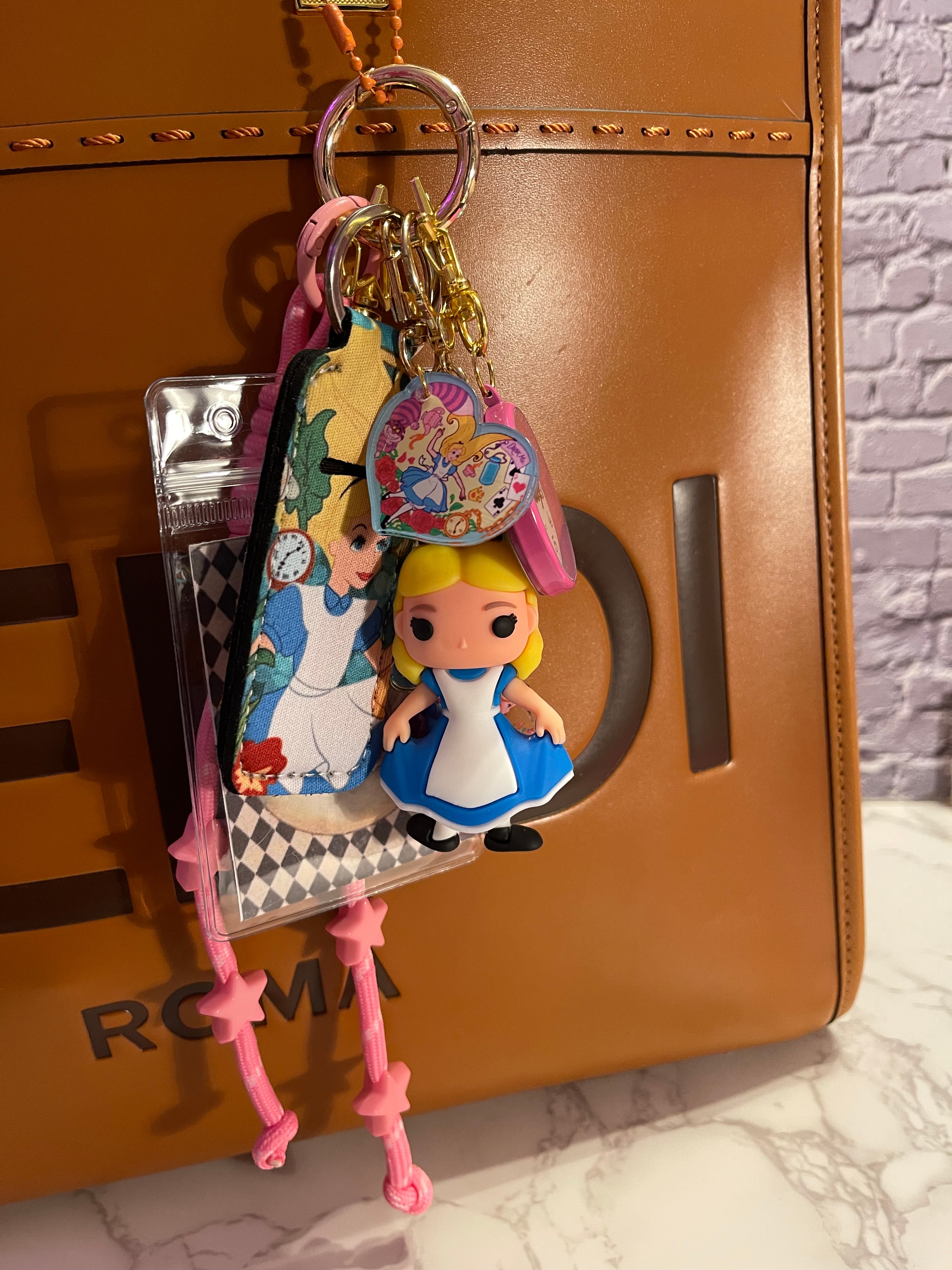 Alice in Wonderland Handmade Bag Charm - Miniature Princess Purse Charm with Real Clock & Ribbon, Handbag Accessory