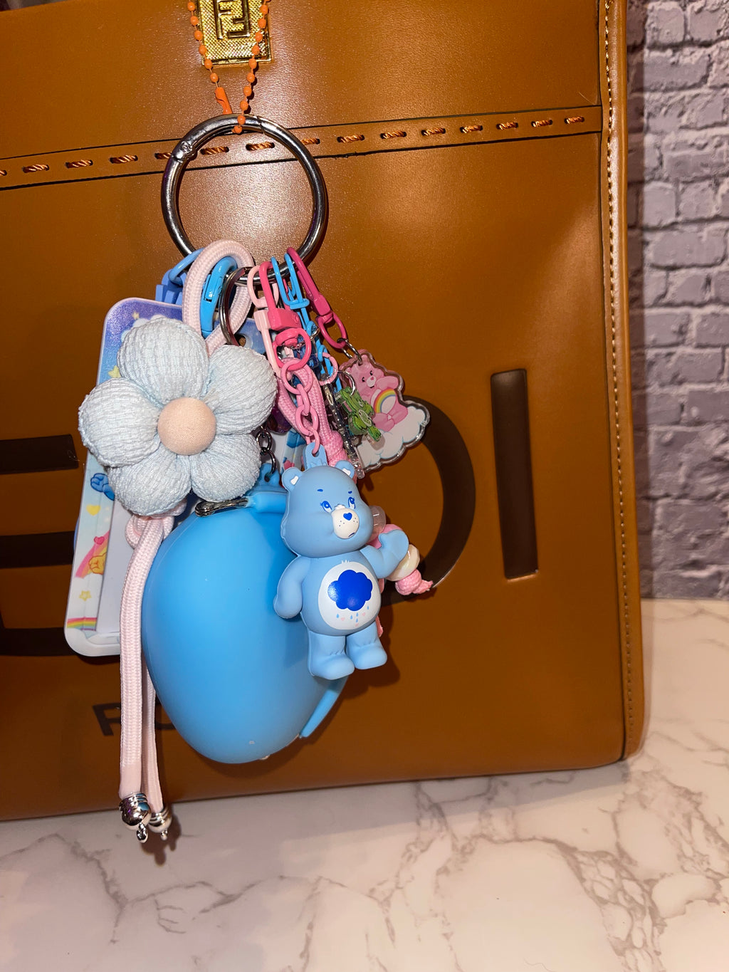 Care Bears Handmade Bag Charm - Miniature Bear Purse Charm with Ribbon & ID Holder, Handbag Accessory