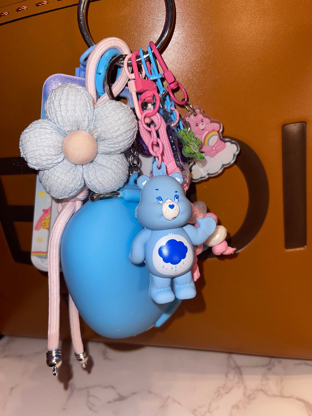 Care Bears Handmade Bag Charm - Miniature Bear Purse Charm with Ribbon & ID Holder, Handbag Accessory