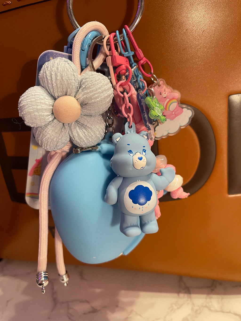 Care Bears Handmade Bag Charm - Miniature Bear Purse Charm with Ribbon & ID Holder, Handbag Accessory