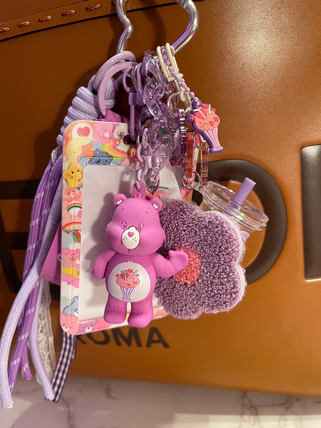 Care Bears Handmade Bag Charm - Miniature Bear Purse Charm with Ribbon & ID Holder, Handbag Accessory
