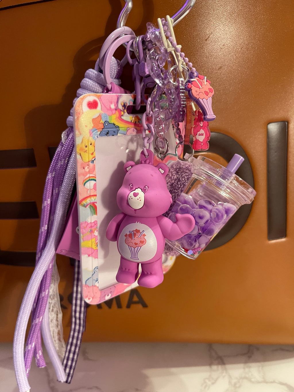 Care Bears Handmade Bag Charm - Miniature Bear Purse Charm with Ribbon & ID Holder, Handbag Accessory