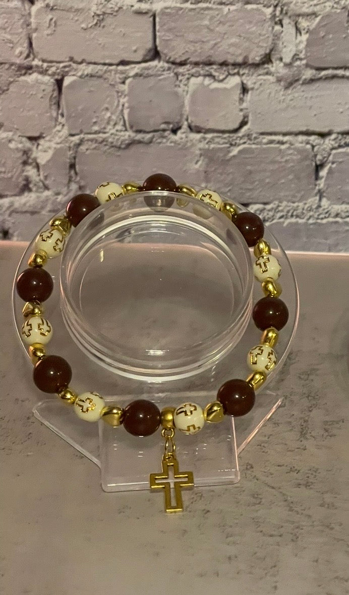 Beaded Faith Bracelet - Handmade Cross Bead Bracelet with Golden Accents & Amazing Grace, Christian Jewelry