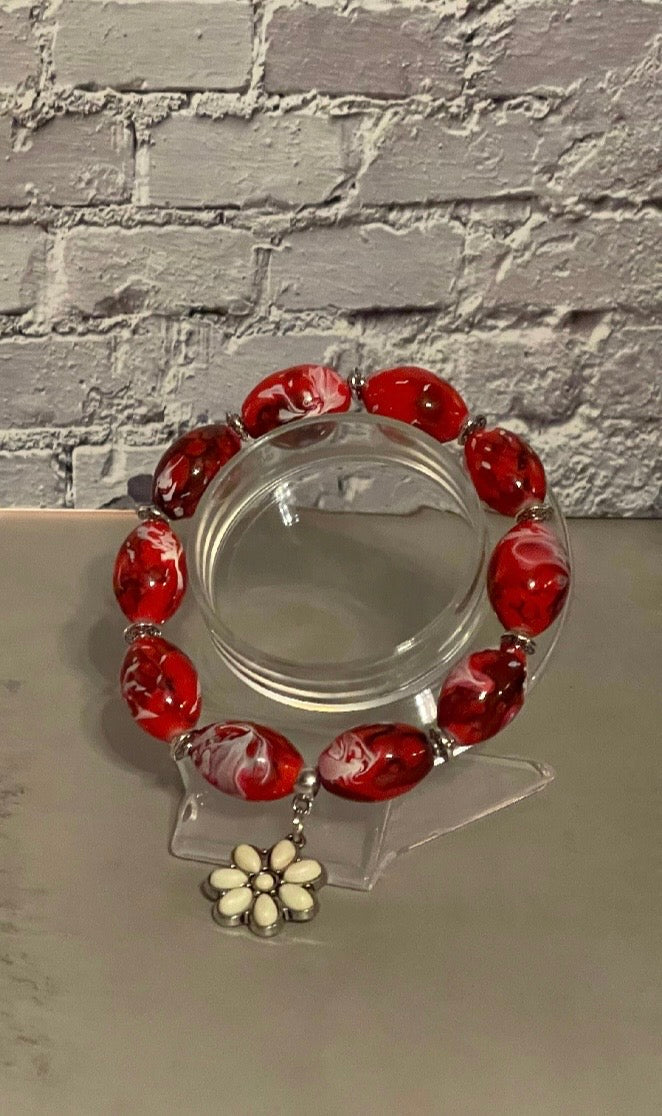 Red & Black Boho Porcelain Bracelets with Pendants - Handmade