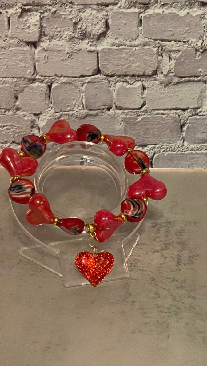 Red & Black Boho Porcelain Bracelets with Pendants - Handmade