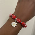 Red & Black Boho Porcelain Bracelets with Pendants - Handmade