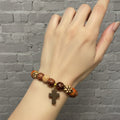 Wooden Beaded Cross Pendant Bracelet - Handmade