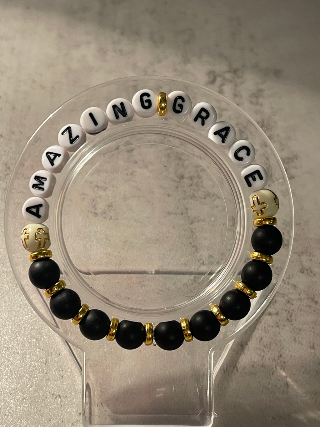 Beaded Faith Bracelet - Handmade Cross Bead Bracelet with Golden Accents & Amazing Grace, Christian Jewelry