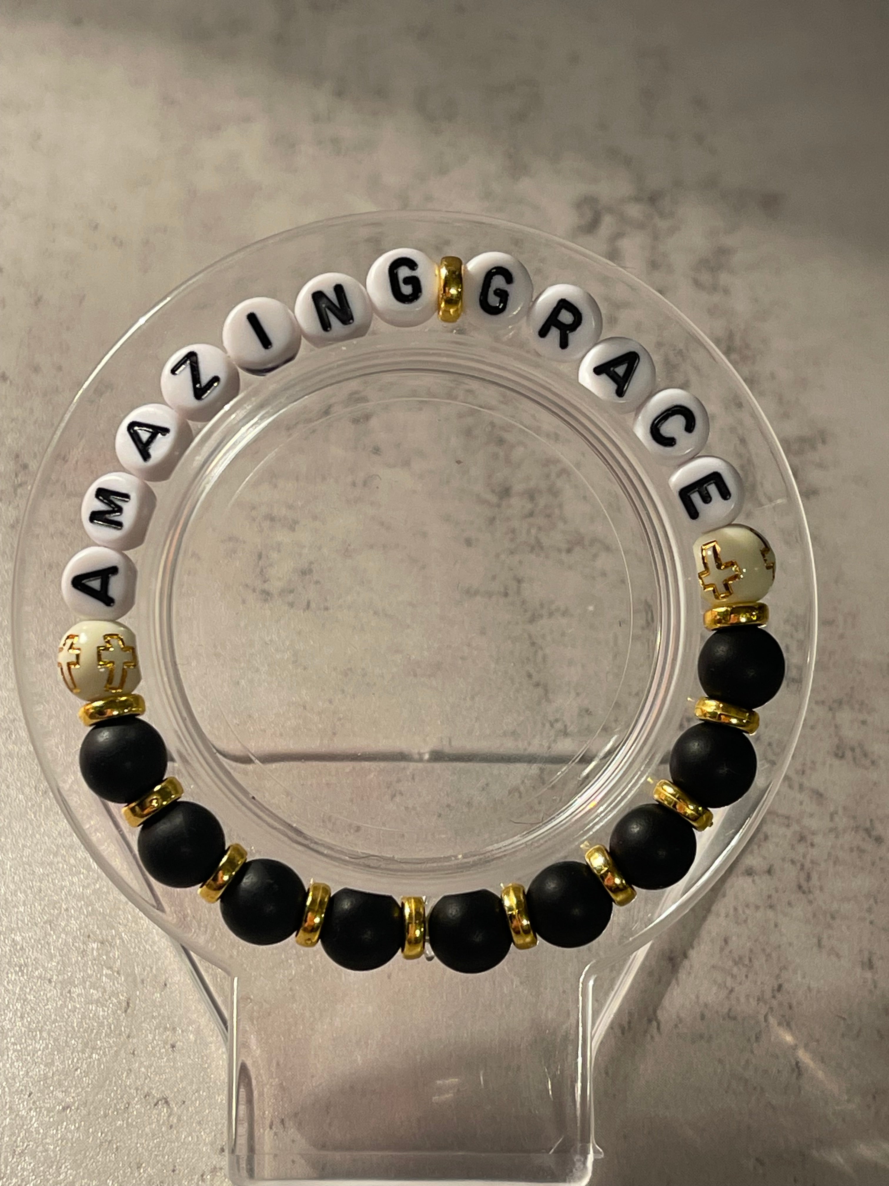Beaded Faith Bracelet - Handmade Cross Bead Bracelet with Golden Accents & Amazing Grace, Christian Jewelry