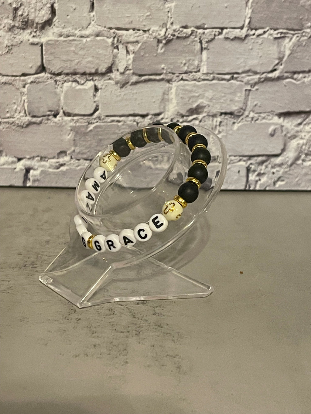 Beaded Faith Bracelet - Handmade Cross Bead Bracelet with Golden Accents & Amazing Grace, Christian Jewelry