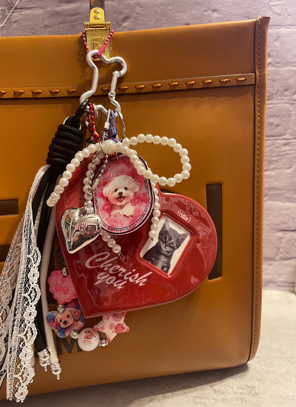 Heart Photo Slot Handmade Bag Charm - Personalized Purse Charm with 2 Photo Slots, Keepsake Handbag Accessory
