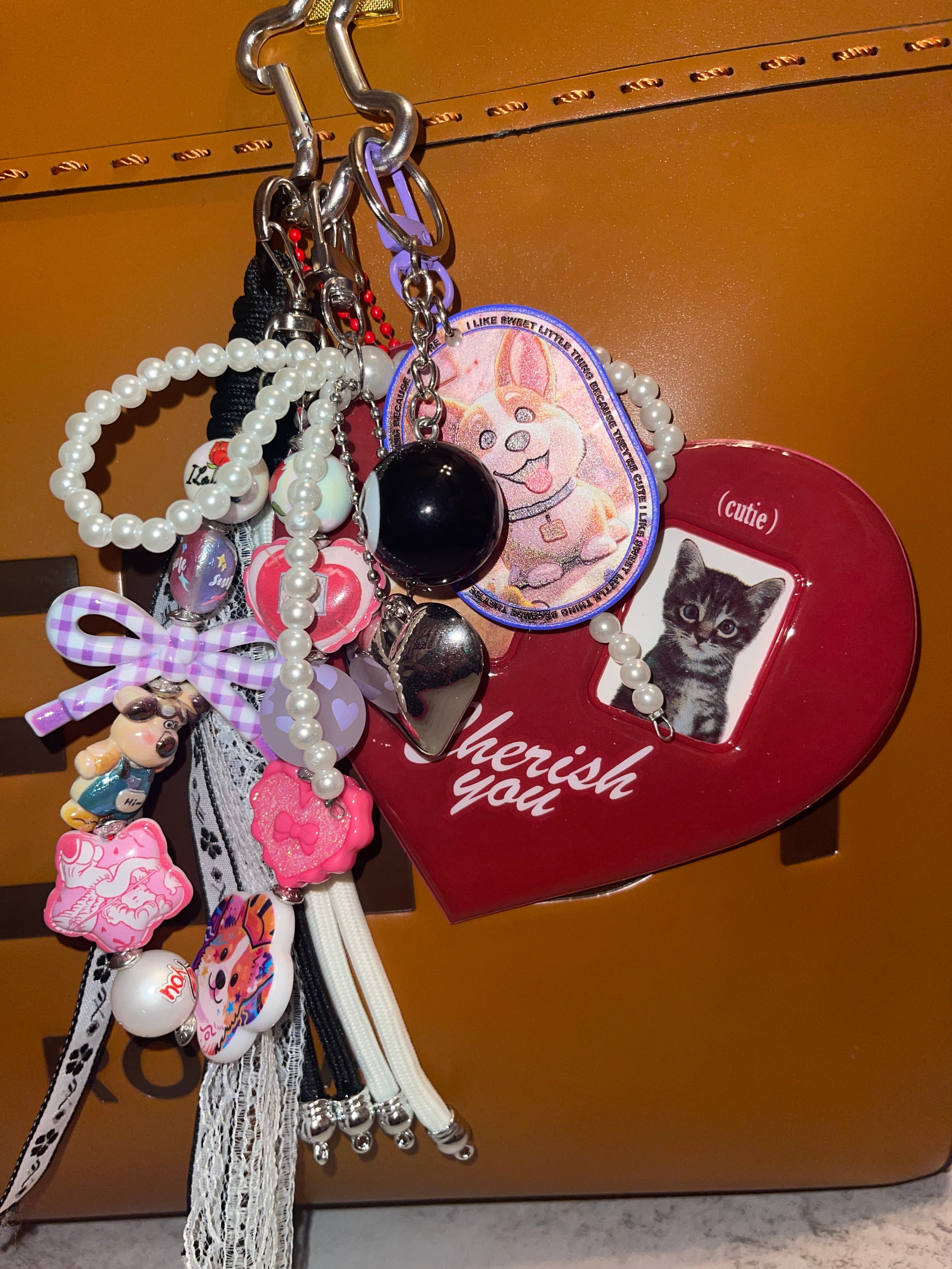 Heart Photo Slot Handmade Bag Charm - Personalized Purse Charm with 2 Photo Slots, Keepsake Handbag Accessory