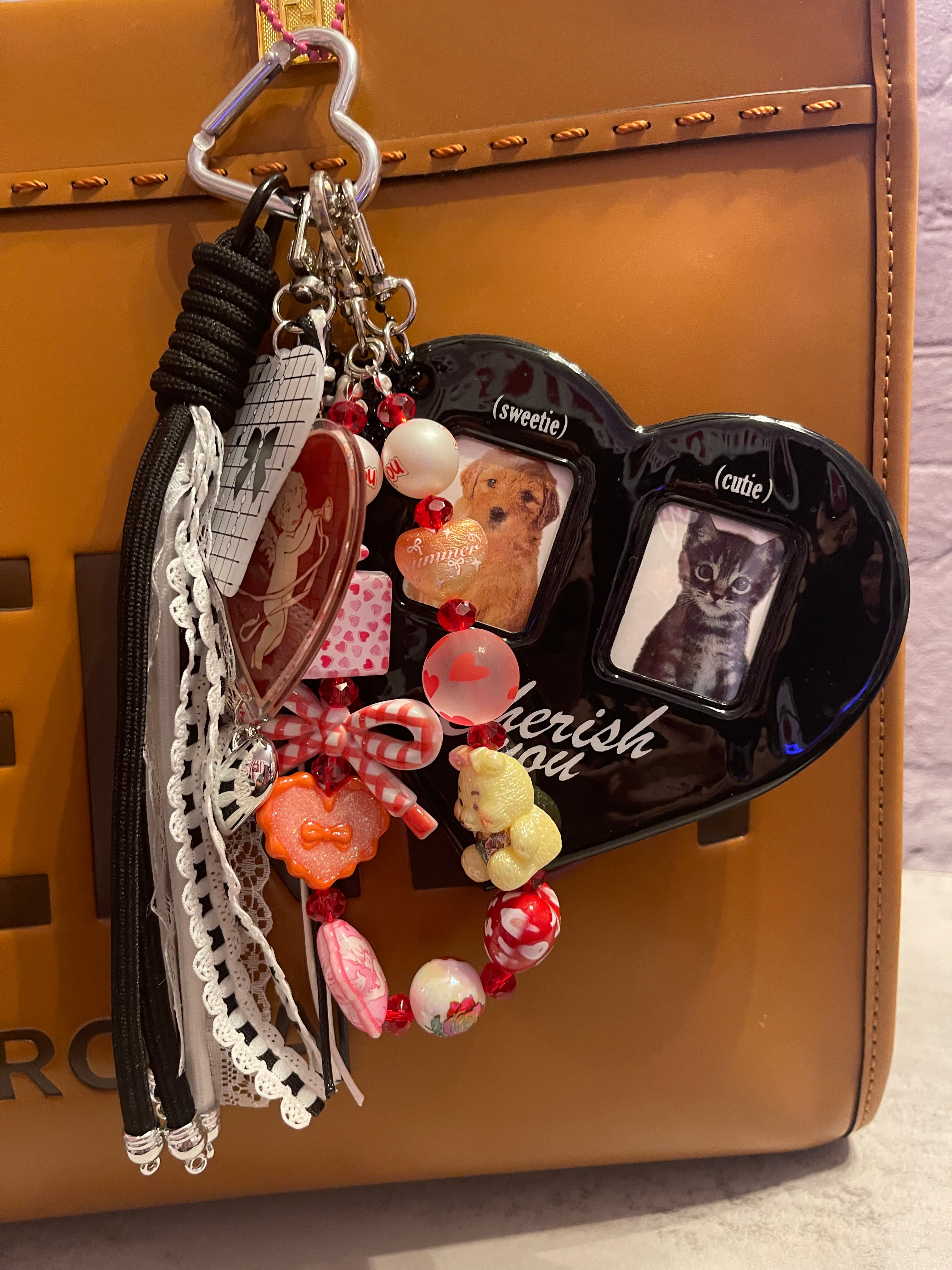 Heart Photo Slot Handmade Bag Charm - Personalized Purse Charm with 2 Photo Slots, Keepsake Handbag Accessory