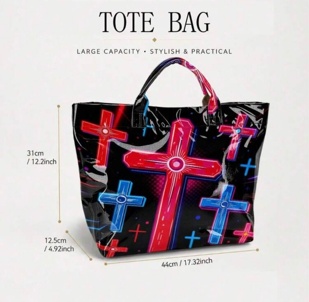 Neon Cyber Cross Printed Tote Bag – Large Transparent PVC Waterproof
