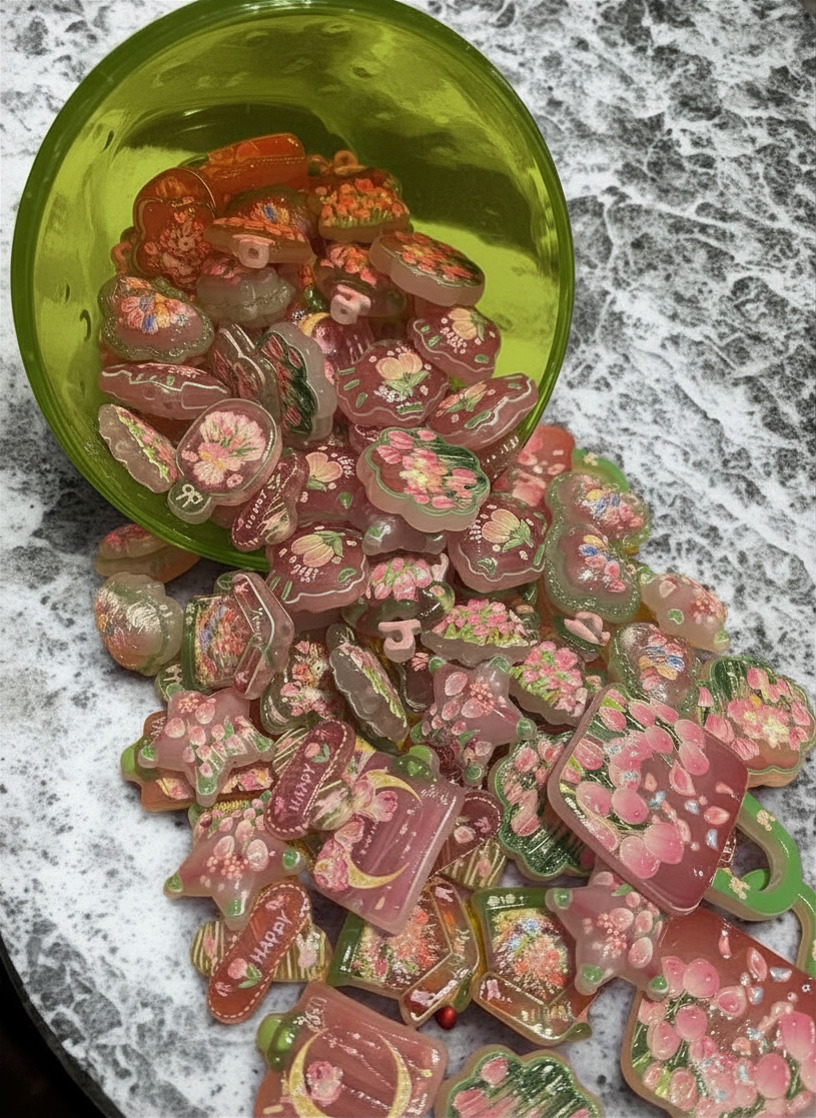 Acrylic Flower Beads — Green & Pink Fashion Shapes | DIY Jewelry & Crafts, 10 Per Pack