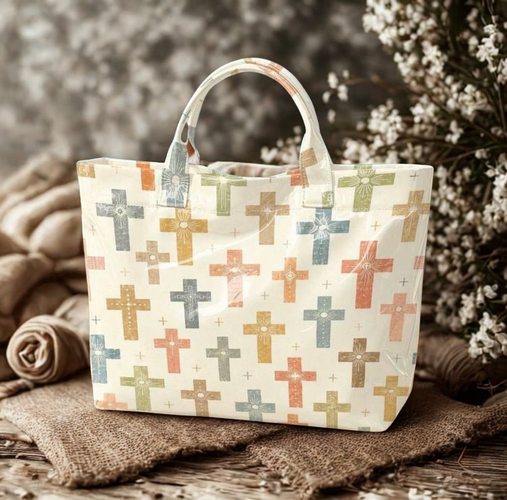 Retro Old Cross Tote Bag – Large Transparent PVC Waterproof