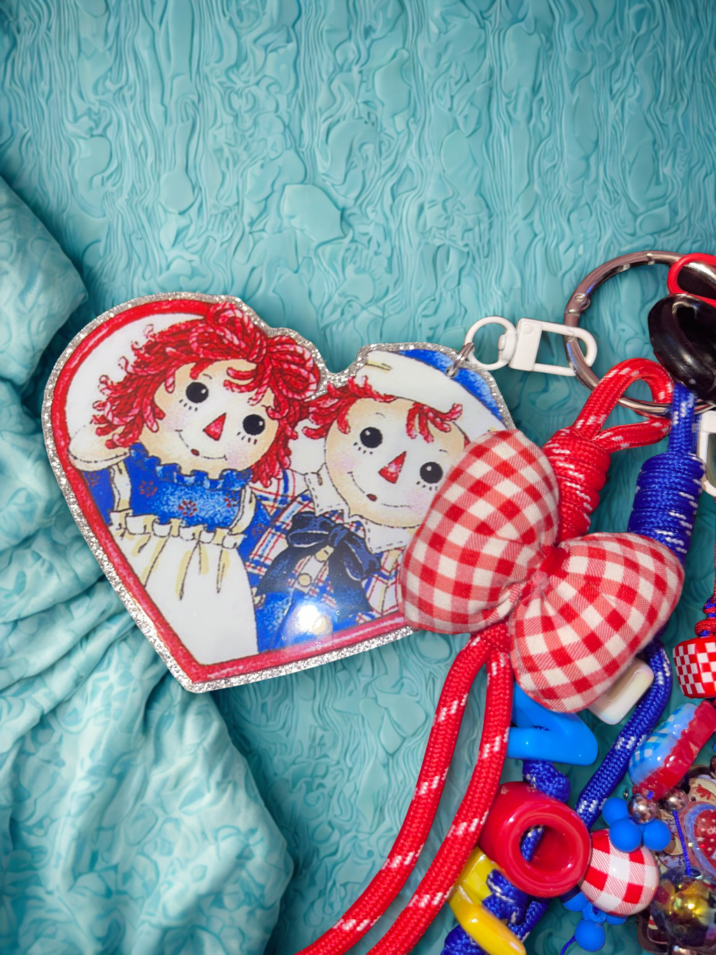 Rag Doll Plush Loaded Bag Charm – Chunky "LOVE" Paracord Keychain with Gingham Accents