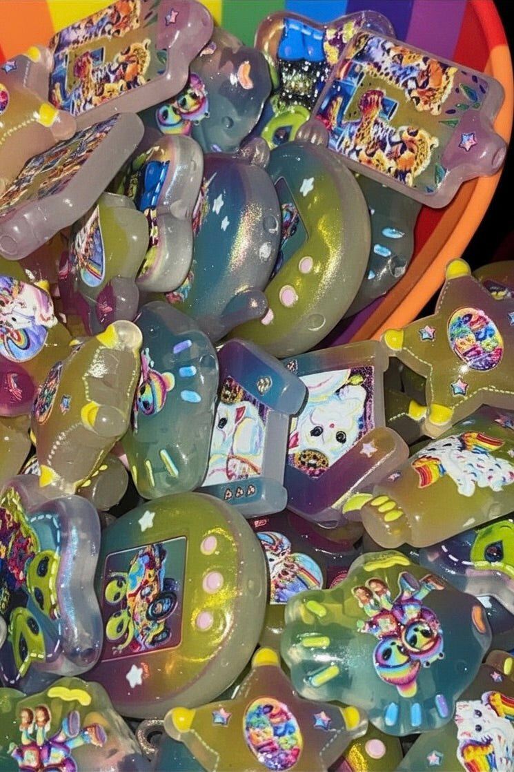 Rainbow jelly fantasy bead charms in rainbow bowl