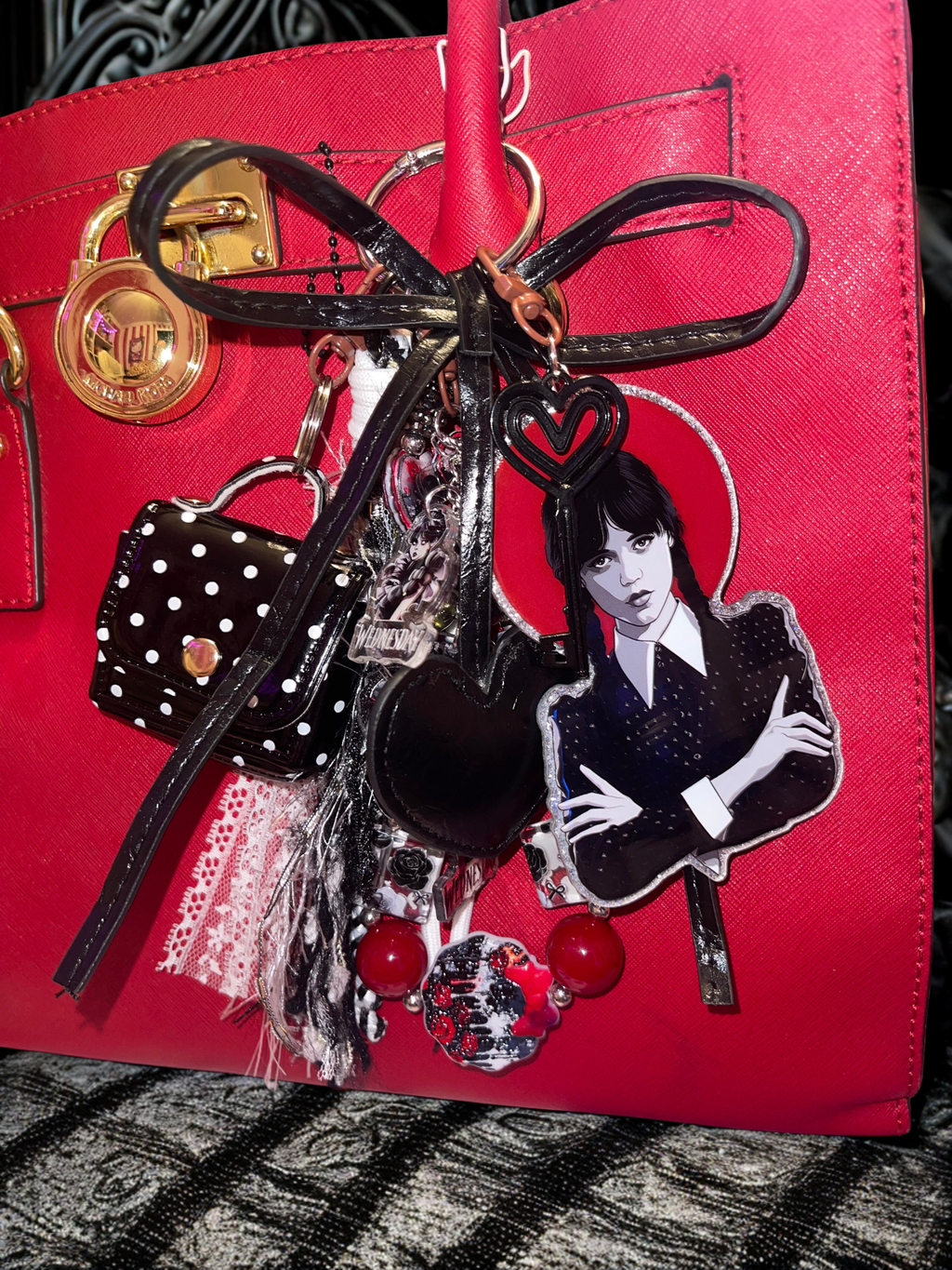 Goth Girl Acrylic Bag Charm & Multi-Layered Purse Keychain