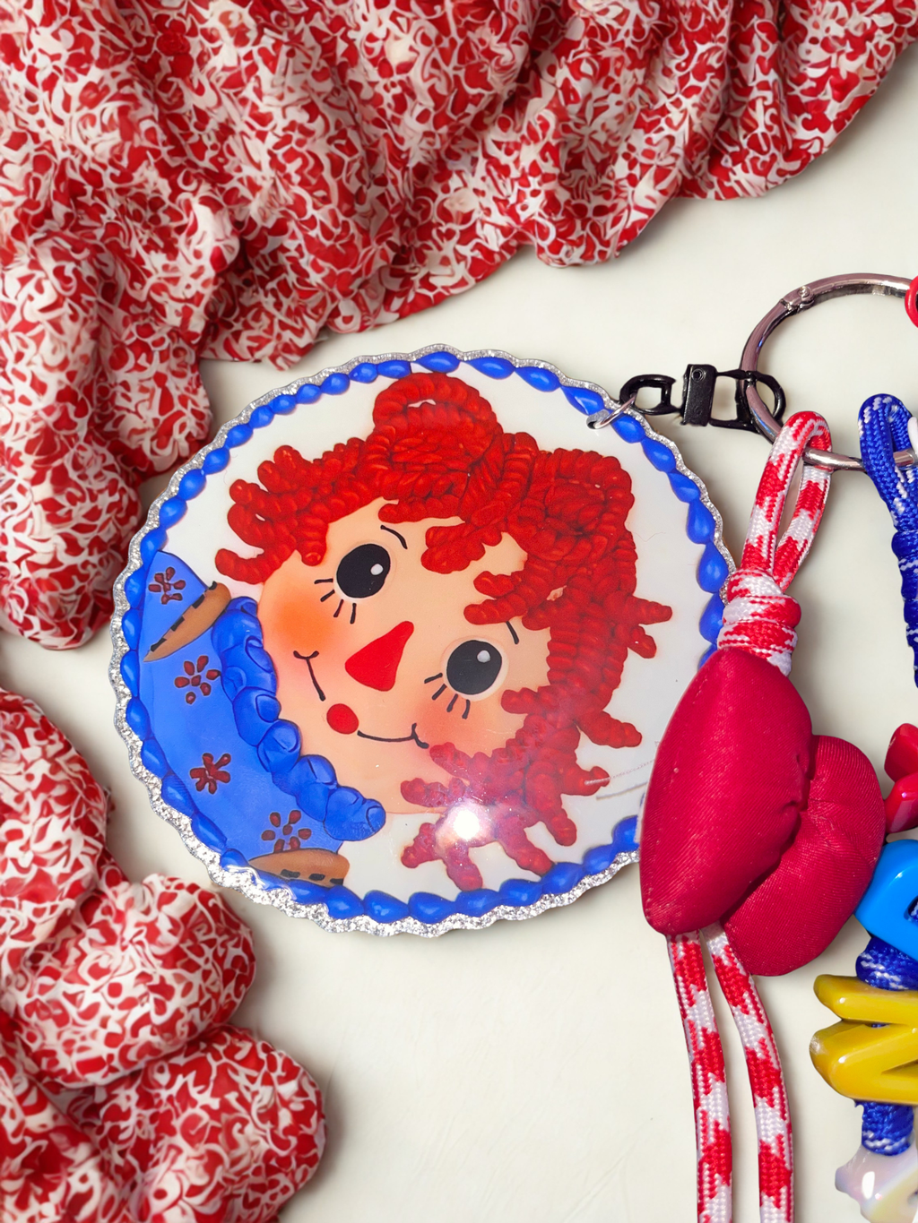 Rag Doll Primary Colors Loaded Bag Charm –  Paracord Keychain with Glitter Acrylic Accents