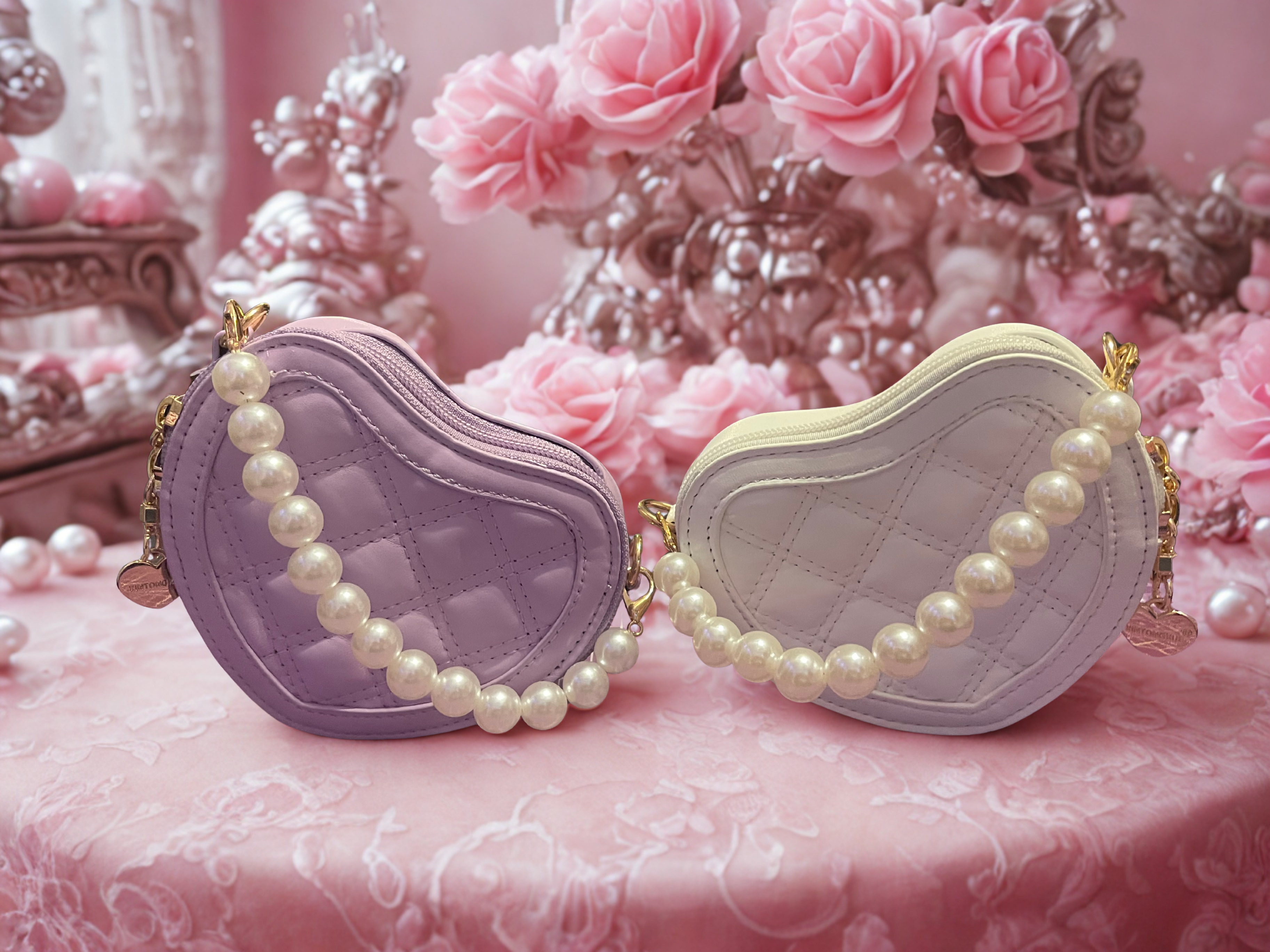 Mini Embroidered Heart Shaped Crossbody with Faux Pearl Handle - Selective Find