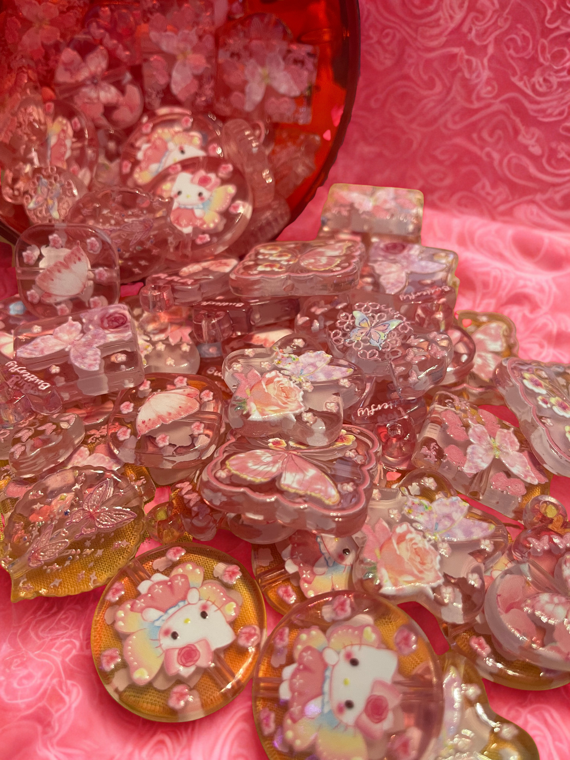 Kawaii Kitty Translucent Pink Acrylic Beads – Kawaii Beads for DIY Jewelry, Bracelets & Beadable Pens
