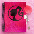 Barbie Glitter Spiral Journal with Lock, Key & Pom Pom Pen