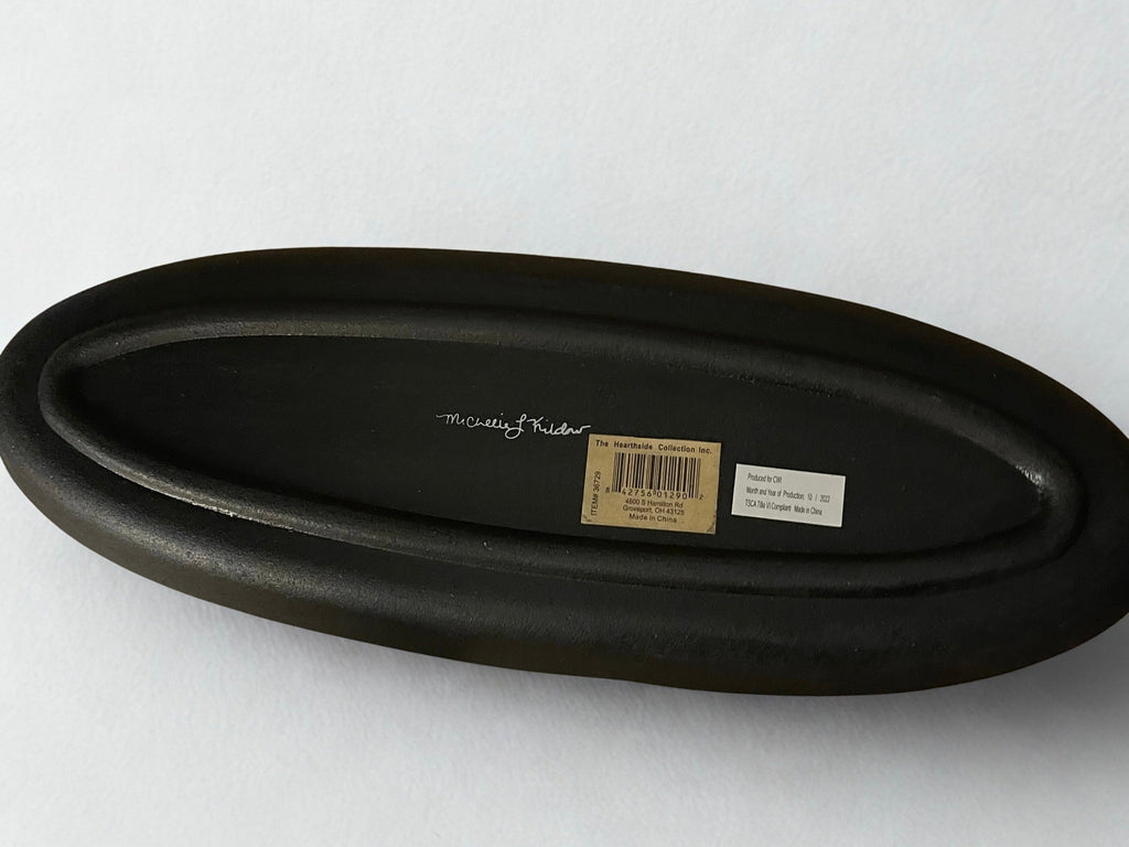 Autumn Bliss oval tray laid flat on sandy ground surrounded by golden fall leaves