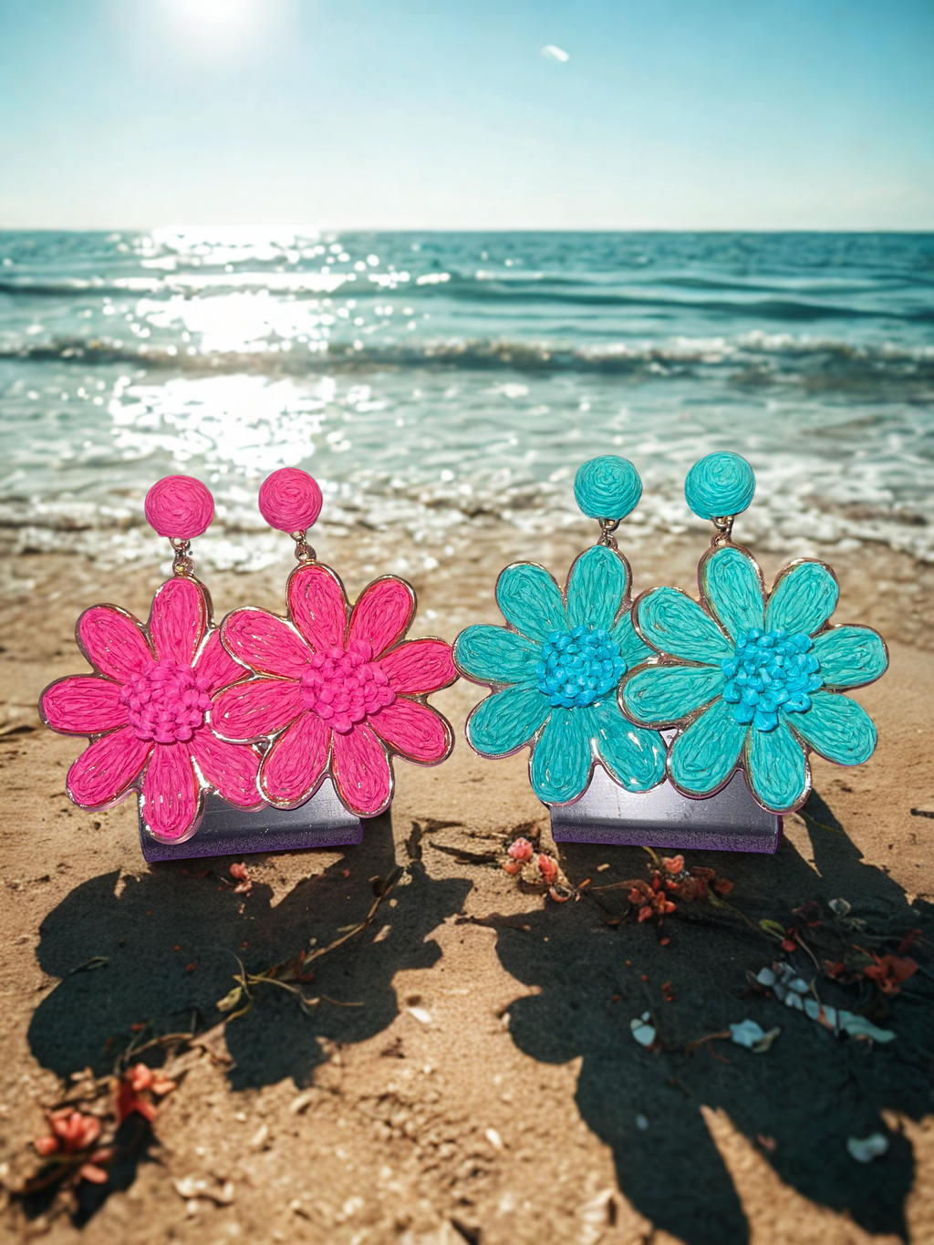 Boho Raffia Flower Earrings