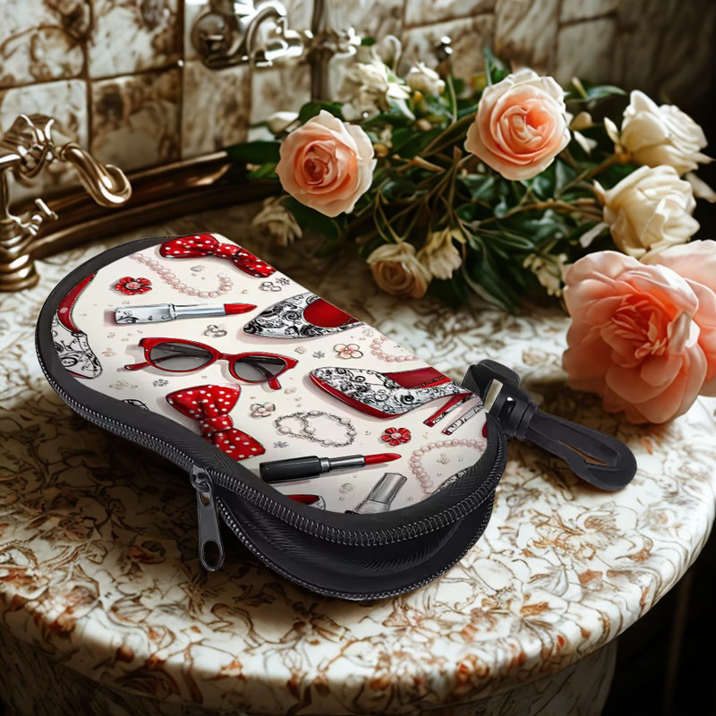 Retro Heels & Lipstick Print Zippered Glasses Case