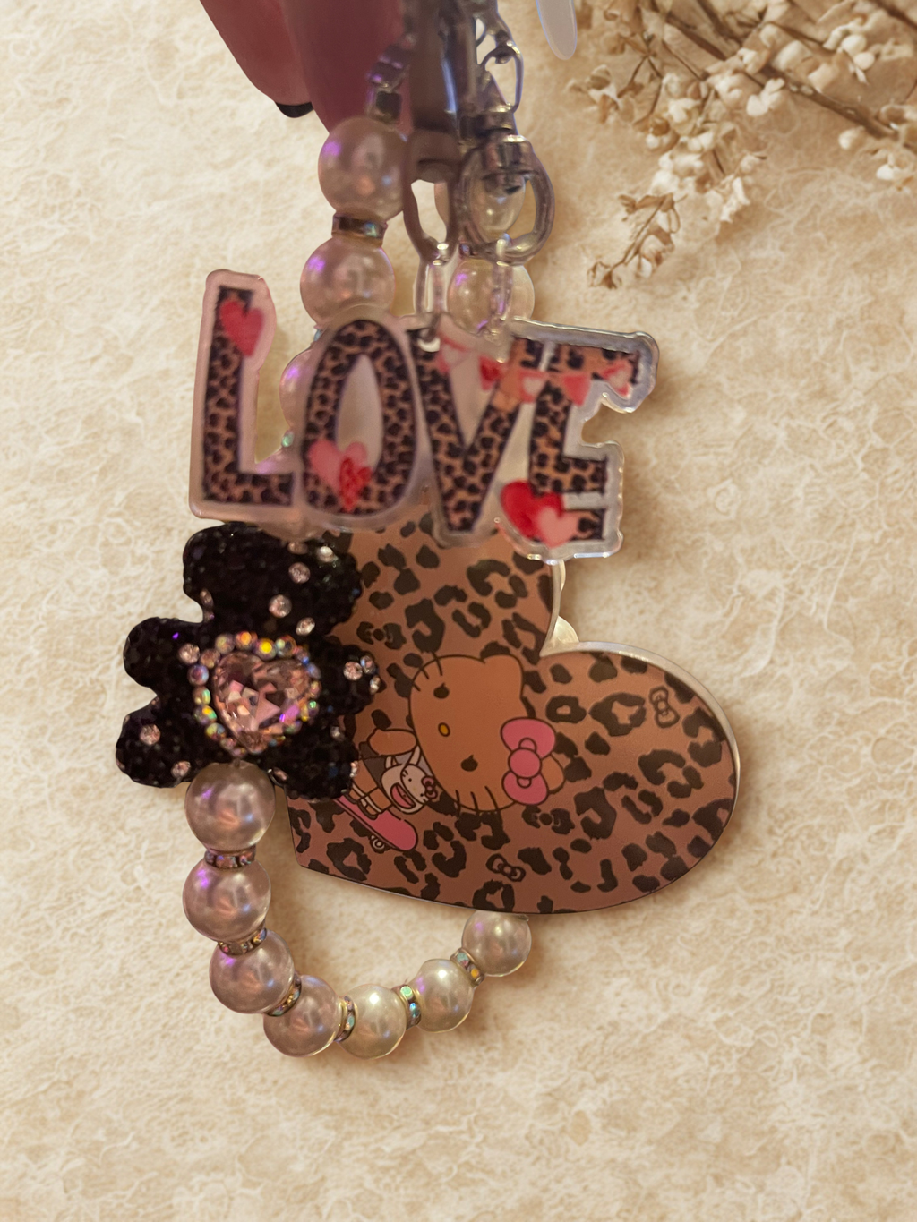 Teddy Bear Phone Charm – Pearl Beaded Strap