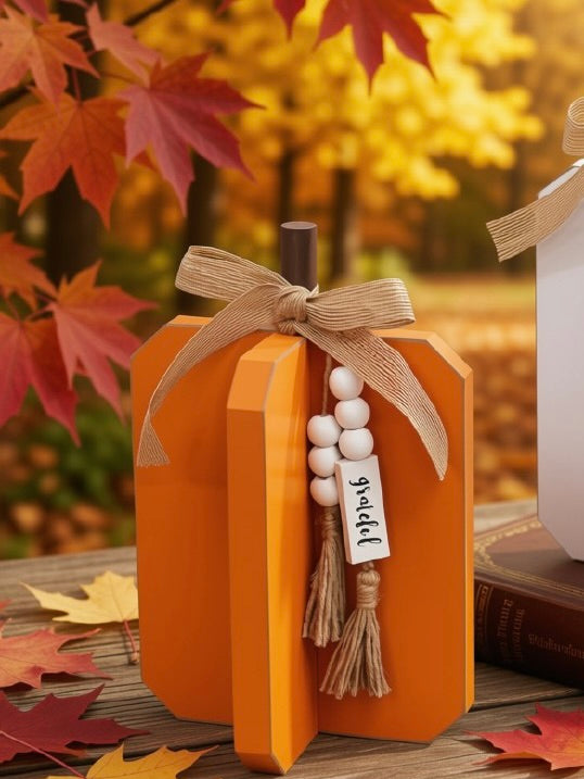 Grateful Orange Wooden Interlocking Pumpkin