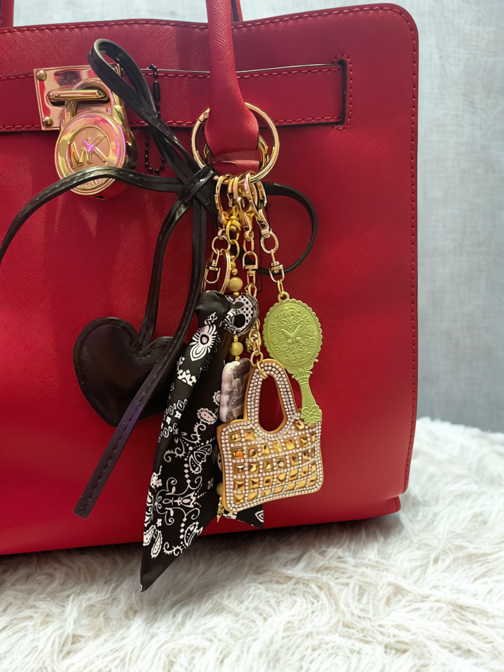 Handmade Bow Bag Charm – Heart & Mini Handbag